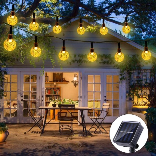 Solcelled Lyslenke Utendørs, 50 LED 7M Vanntette Solcelle Krystallkuler for Hage, Trær, Patio, Jul, Bryllup, Fester