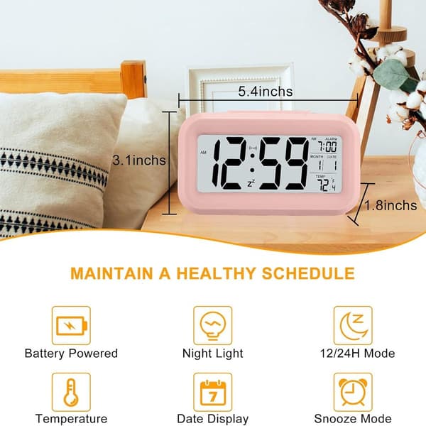 Digital väckarklocka, sovrumsväckarklocka med intelligent nattlampa,
