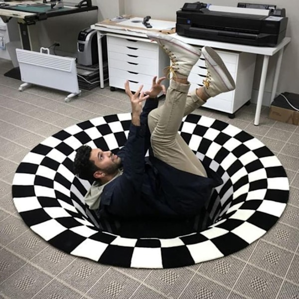 3D-trykt rund Vortex-illusjon Antislipp Stue Teppe Gulv Dørmatte 120