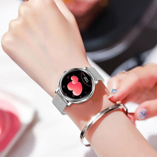 Smartwatch til kvinder med telefonfunktion 1,32 tommer HD fuld touchscreen, sølv