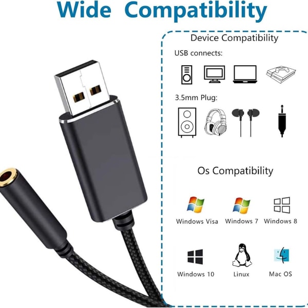 USB-ääniadapteri - 3,5 mm:n ääniliitäntäadapteri