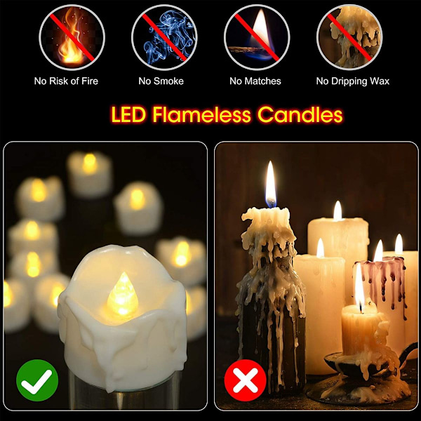 LED-lys med timer, 12-pakning batteridrevne LED-lys, 6 timer på og 18 timer av