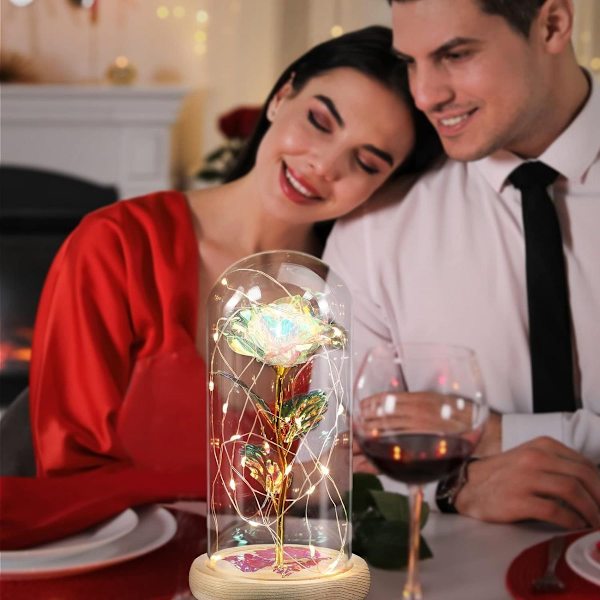 Evig rose i glas med LED-lys, skønhed og udyr rose gave til hende KLB
