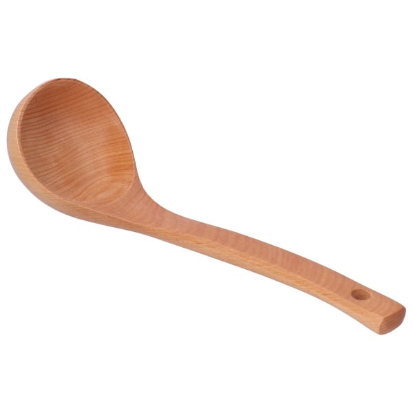 Wooden soup spoon with hanging hole, long handle, lightweight KLB