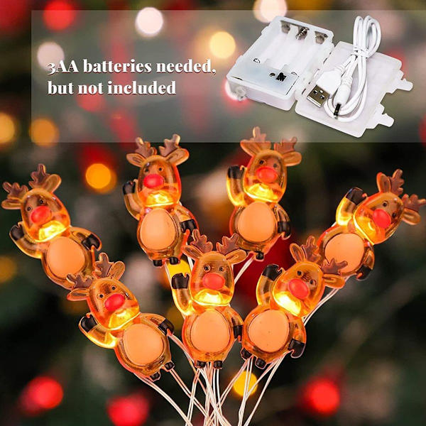Julelys med rensdyr, batteridrevet, 20 LED'er, KLB