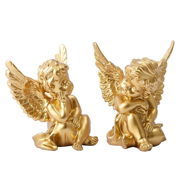 Angel Figur Håndverk med vinger Sett Desktop Gold Angel Statue 2 stykker