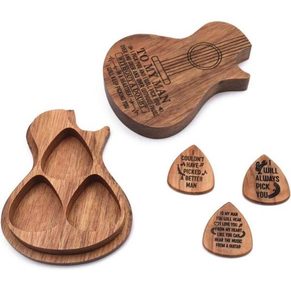 Gitarrtillbehör Trägitarrplock Trälåda för Gitarrplock och Plock