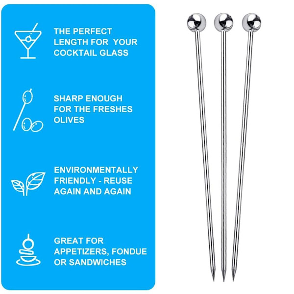 15 stk Cocktailpinner til drikkevarer, Cocktail tannpirkere i rustfritt stål, KLB