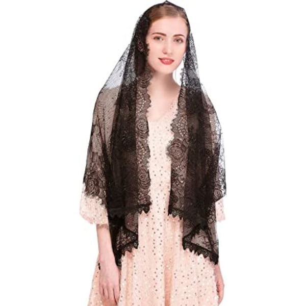 Katolsk kapellslør spansk blonder blomster Mantilla slør omslag sjal Mace hodeplagg rektangulær form