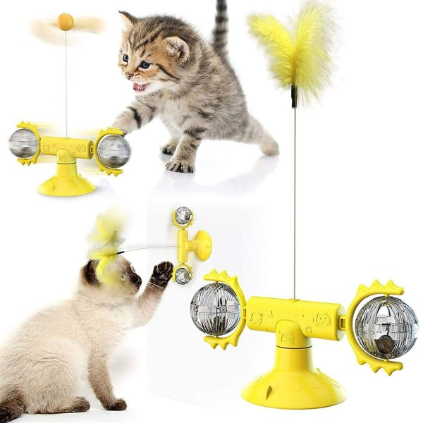 Interaktiivinen kissan lelu höyhen, pallo/höyhen keltainen KLB