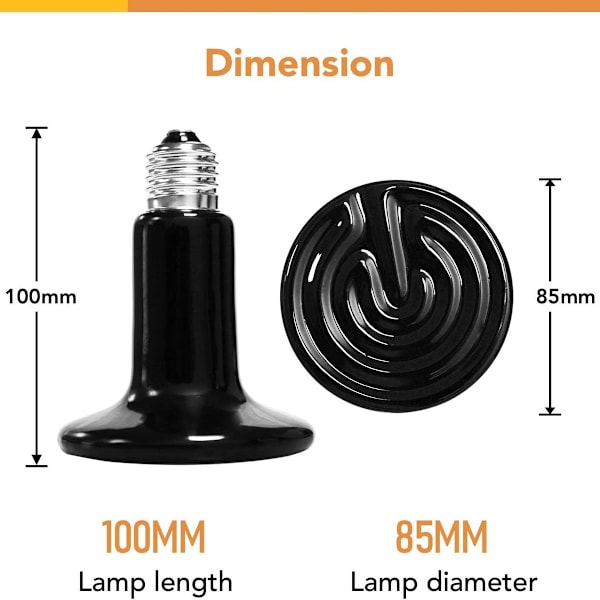100W krybdyr varmelampe glasbeholder keramisk E27 varmelampe dyr krybdyr KLB