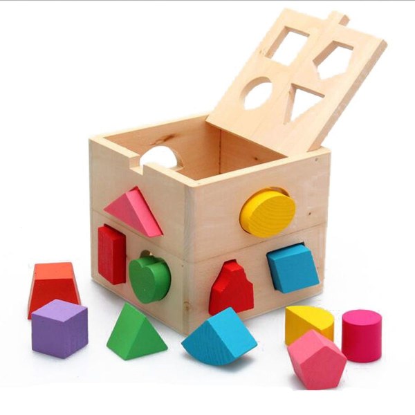 Træ Plug-in Cube Baby- og småbørnslegetøjsterning Puslespil Plug-in Box, KLB