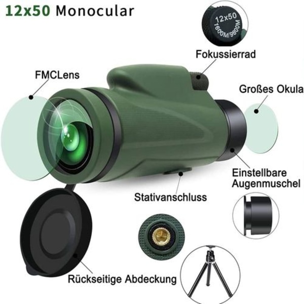 Monokular Teleskop, Monokular Bak4 Prisma Vandtæt Monokular Kikkert med Smartphone