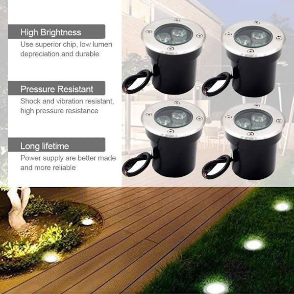 LED indbyggede spotlights til udendørs brug, 4 stk., 3 W, IP67, LED indbyggede spotlights
