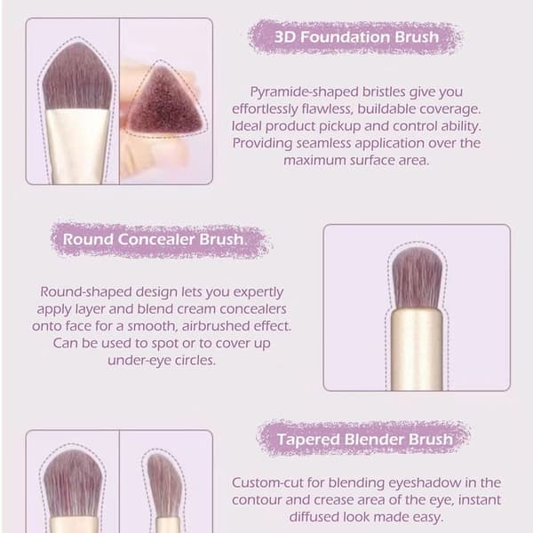 9-pak makeupbørster til pudder, blush og contouring