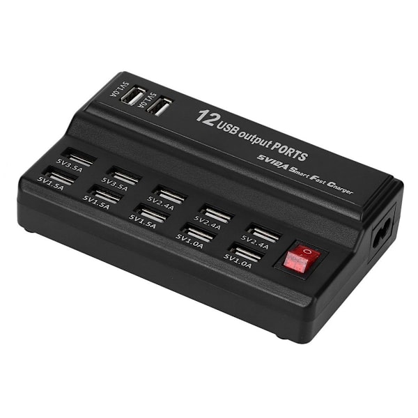 Moniporttinen kotitalouspistorasia, jossa on 12 USB-porttia ja pikalaturi KLB