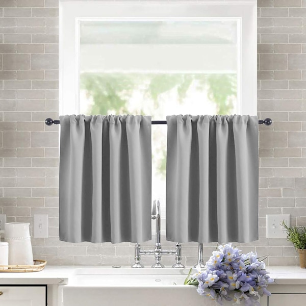 Lyhyet verhot makuuhuoneeseen, harmaat puolikkaat verhot, energiansäästöverhokerros kylpyhuoneen aurinkosuojaan, 76X60CM leveä kullekin paneelille, harmaa, 2 kpl:n sarja