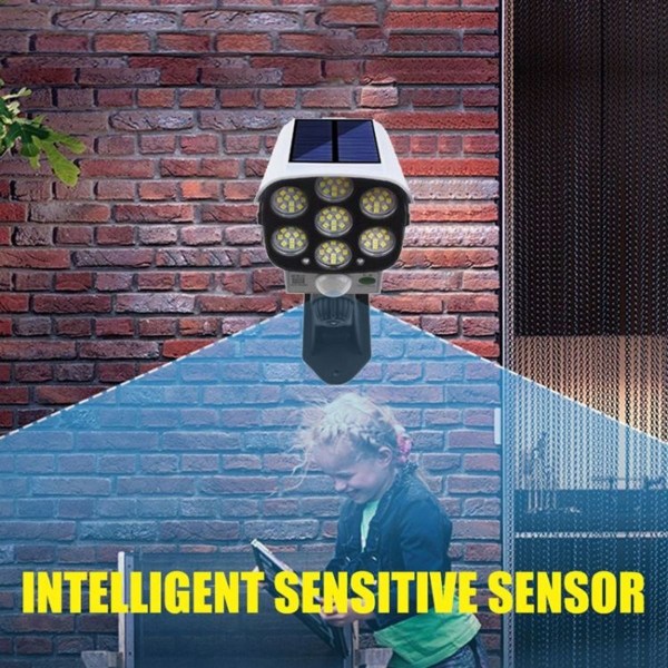 Solcellsensor LED-vägglampa, simulering, övervakningskamera, bländfri, stöldskydd