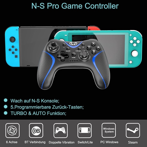 Trådløs Pro-kontroller for Nintendo Switch/ Switch Lite/ Switch OLED, Bluetooth