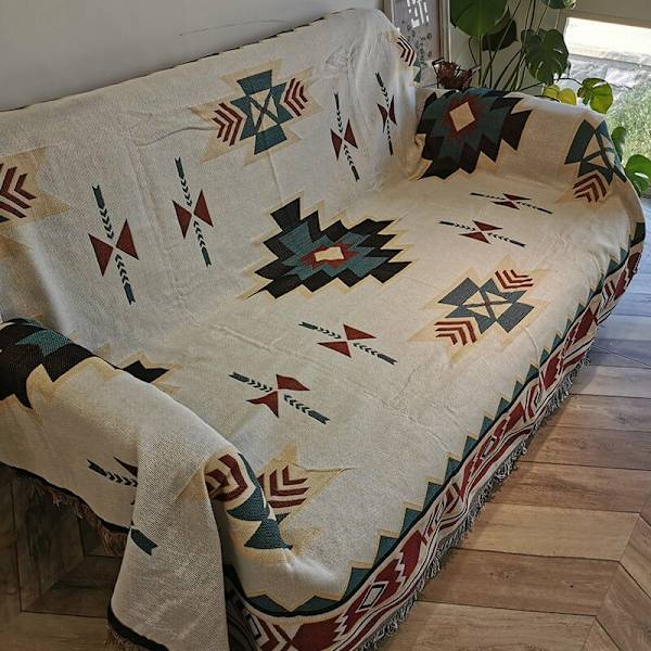 Sofabetræk, sofaserviet, sofabetræk, fuld dækning geometrisk strikket sofabetræk, sofabetræk (90 × 180 cm) KLB