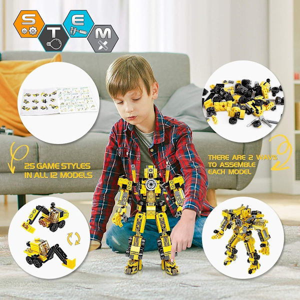 STEM-byggleksaker, robotleksaker för 6-åriga pojkar, 25 i 1 ingenjörsbyggnad KLB