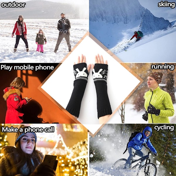 Dame Vinter Fingerless Handsker Strik Arm Varmer Tommelfingerhul Miter med Ka Sort KLB