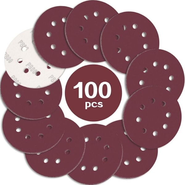 100 stk slibeskiver 125mm korn 800, sandpapir slibeskiver 8 huller ideel til slibning/polering til excentrisk slibemaskine KLB