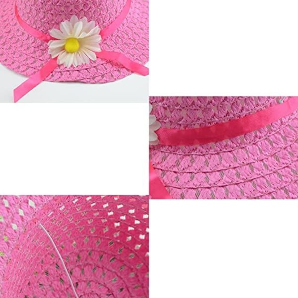 Babyjente Blomst Høyhatt (Hatt Omkrets 52-54cm, Hvit), Søt Blomst Solhatt, Sommer Strandhatt, Babyjente Høyhatt, Strandhattsett