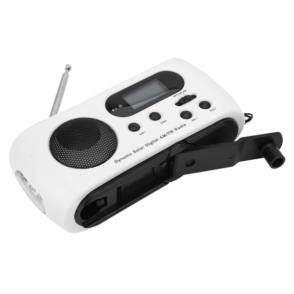Bärbar, solcellsdriven AM/FM-radio med handvev och LED KLB