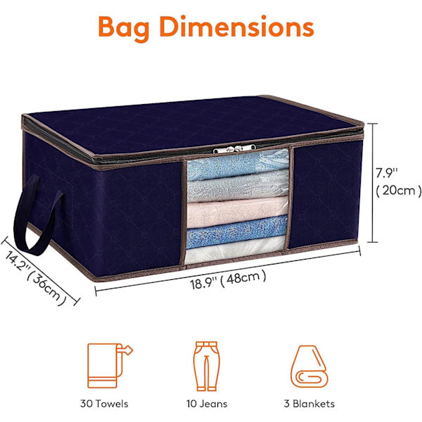 3-pack 35L Klädförvaringsväska, Marinblå Vikbar Under Säng Organizer, Täckeöverdrag Garderob Organizer med Stark Tyg Klar Fönster för Kläder.