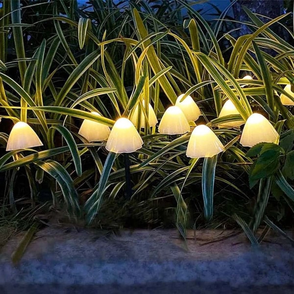 Solcelledrevne eventyrlys utendørs 20 LED soppdekorasjon, 8 moduser lys sopp LED-dekorasjon KLB