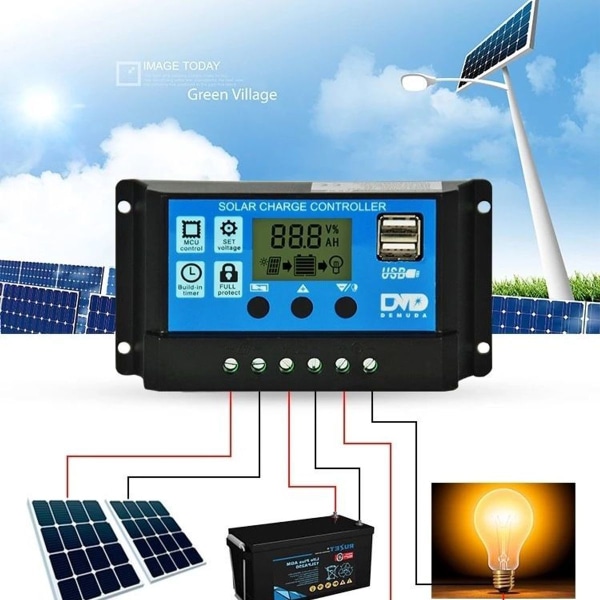 30A Solar Panel Controller HD LCD Batteri Charge Controller Intelligent Controller KLB