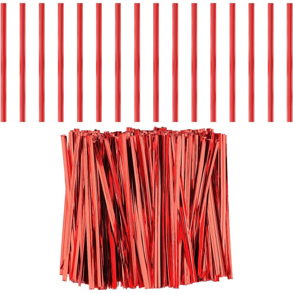 800 stykker 10 cm metallisk vri-slips, vri-slips for kaffeposer Godteriposer Snacks Kaker Festrekvisita (rød) Pynt juleatmosfære
