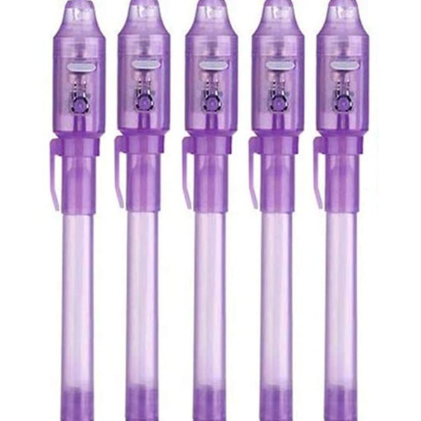 Pakke med 4 hemmelige penner med UV-lys, lesbar med lys, UV-penn, festveske, magiske penner KLB