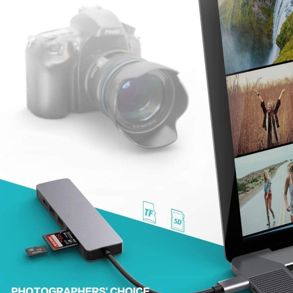 LEVIN USB C Hub 7-i-1 Typ C Hub med 100W PD Power Delivery, 4K UHD USB C till