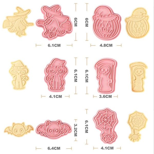 6-pack mini Halloween-kakformar, 3D-upphöjd design pepparkakor