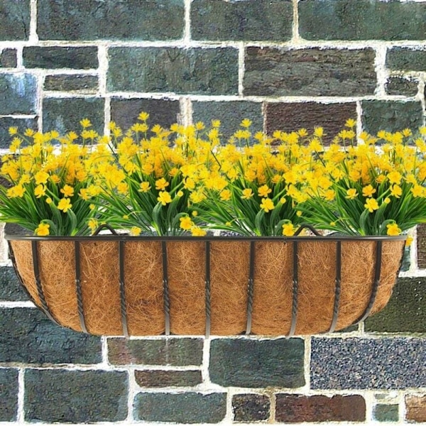 Falska konstgjorda blommor, 4-pack konstgjorda eukalyptusväxter, UV-beständiga gröna blommande växter för utomhusbruk, hängande inomhus (gul) KLB