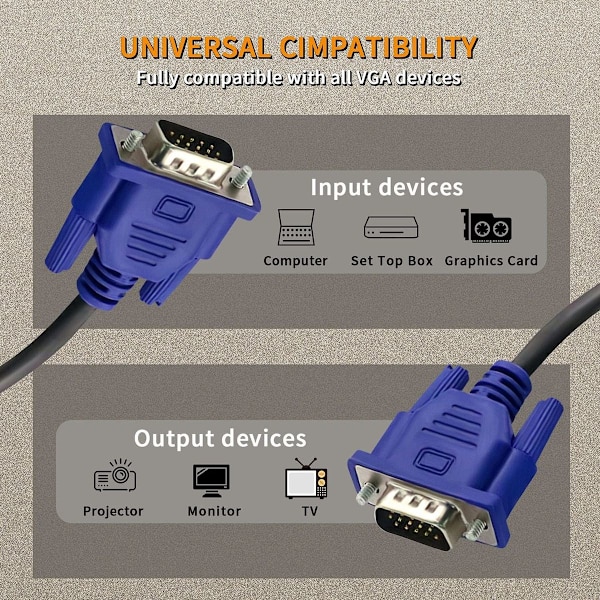3-pack HD15 VGA-hane till hane videokabel för TV-dator 3-pack 3m KLB