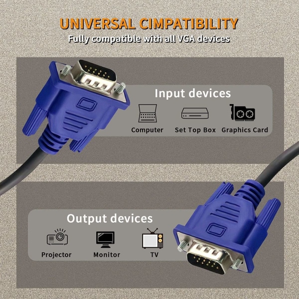 3-pak HD15 VGA hann til hann videokabel for TV-datamaskin 3-pak 3m KLB