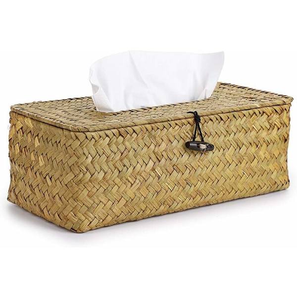 Rektangulær Tissue Box Dispenser Flettet Rørkasse, til Familie, Kontor, Tablet (Naturlig) KLB