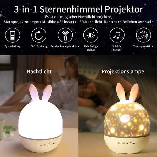 LED stjernehimmelprojektor, stjerneprojektorlysfunksjon/360° rotasjon/8 KLB