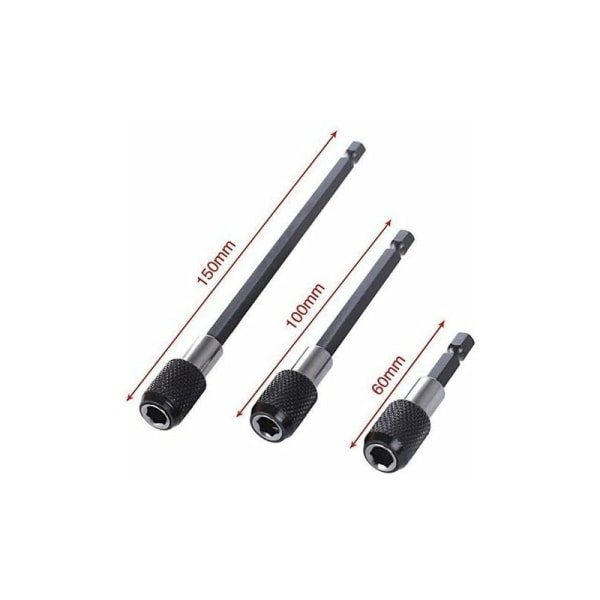 3 stk magnetiske skrutrekkerbits med sekskantet skaft (60 mm/100 mm/150 mm) og 105 graders vinkelforlengelsesadapter for elektrisk skrutrekker KLB