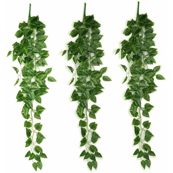Kunstig Vedbend Klatreplante, 3 Stykker Kunstig Hængeplante til Indendørs Udendørs Dekoration Kunstig Vinstok Falske Faldende Planter KLB