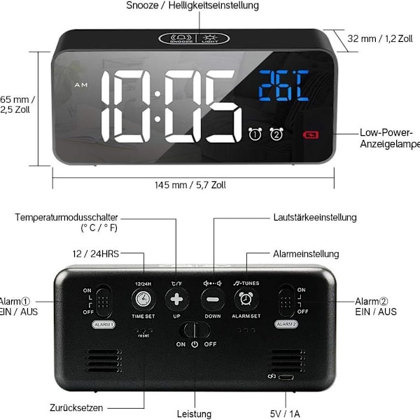 Digital väckarklocka, LED digital klocka bordsklocka med röststyrningsfunktion och