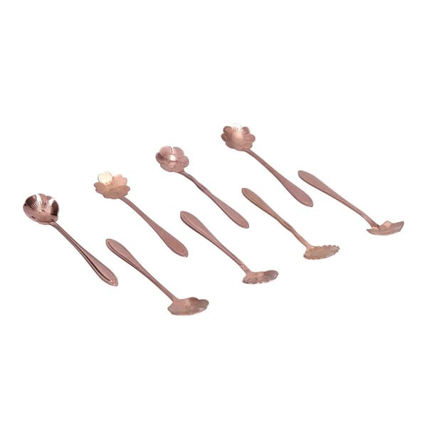 8-pack blommönster guldpläterade rostfria kaffeskedar KLB