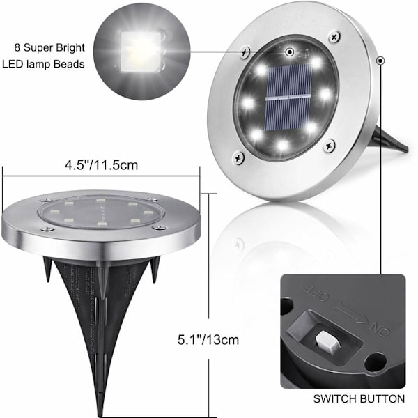 8 st LED solcellslampor utomhus - Solcellslampor för trädgård - Kallt vitt gräsmattsljus KLB