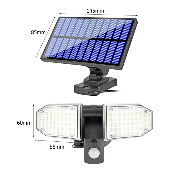 Split solcelle vegglampe, solcellelamper for utendørs bruk med bevegelsessensor, 100 KLB