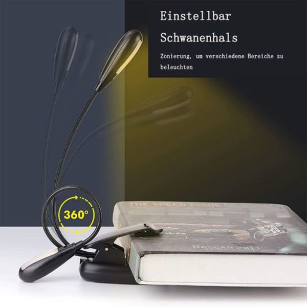 Läslampa bok klämma, USB laddad med 14 lysdioder, 3 färgtemperatur, 3