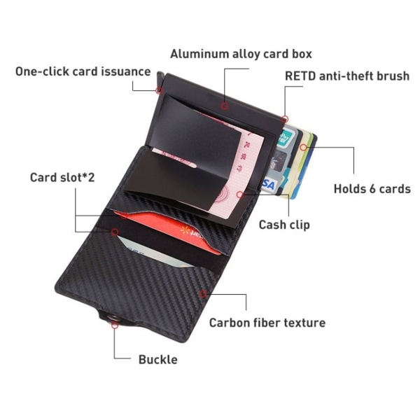 C1911H9 RFID Multi-Slot Card Case PU læder og metal (sølv)