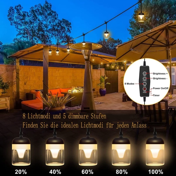 SUWITU LED-ljusslinga utomhus 15 m glödlampor ljusslinga utomhus ström med 8 KLB